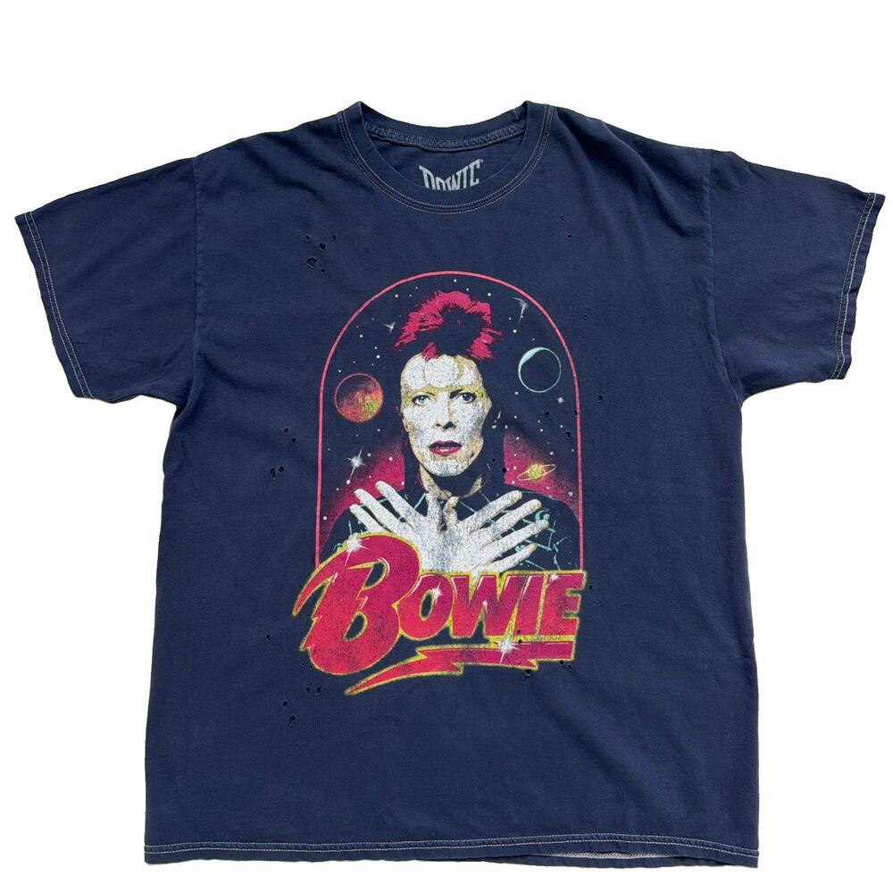 David Bowie T-Shirts Bundle Of 2 Womens Large Black Blue Distressed Casual Rock - Picture 6 of 12